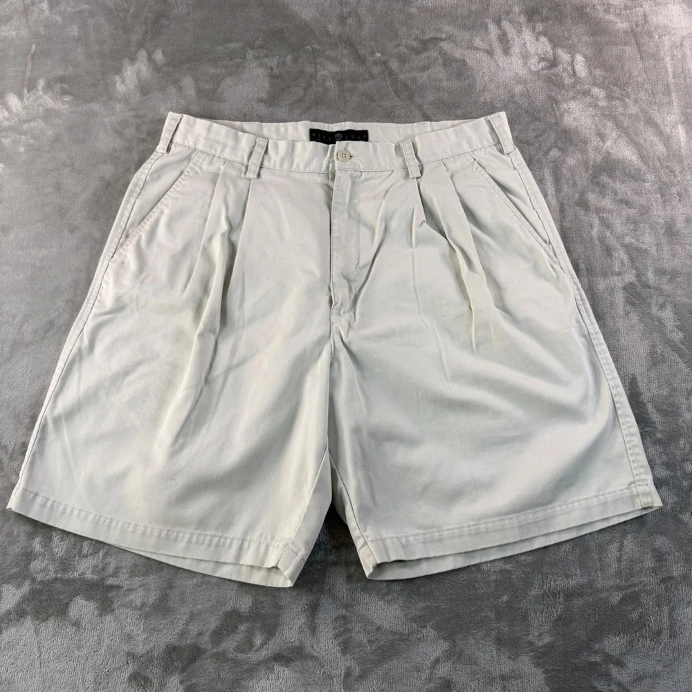 Nike Golf Mens Pleated Chino Shorts Khaki Tan Cotton Twill Size 35